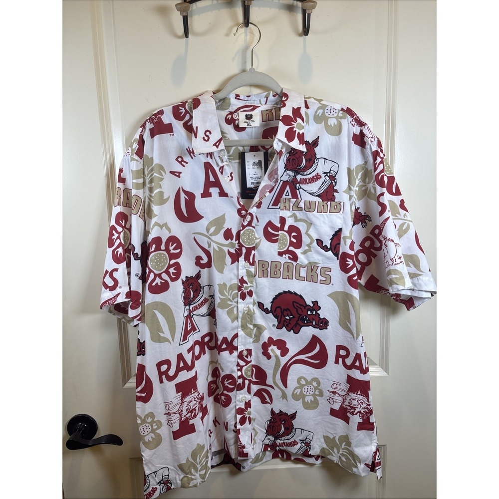 WES & WILLY Arkansas Razorbacks Shirt Men XL White Vault Floral Hawaiian College